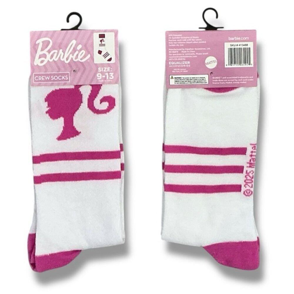 Barbie Crew Socks Pink and White Adult 9-13 One Size - Picture 4 of 16